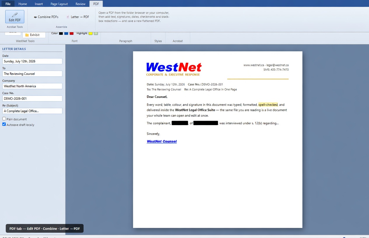 Letter to PDF ribbon tools