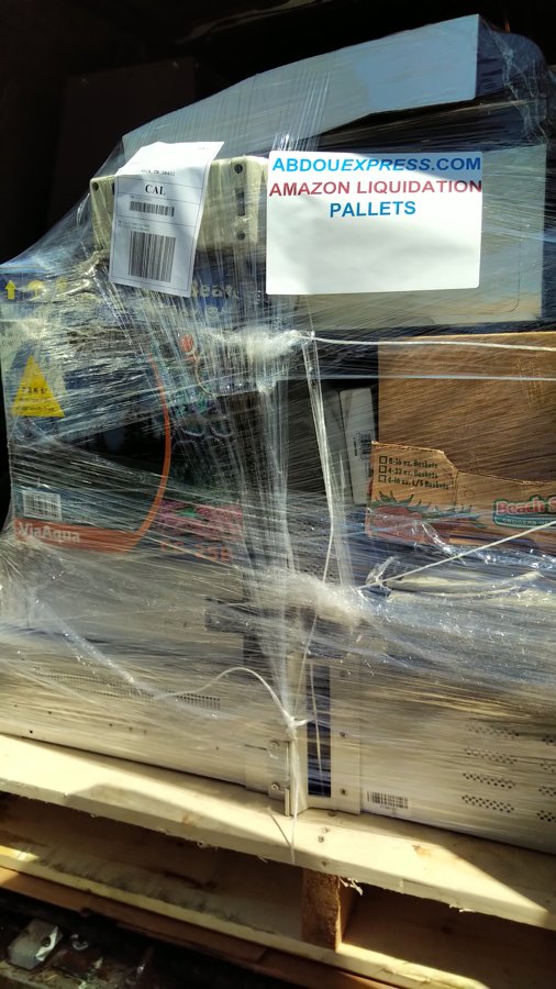 A shrink-wrapped liquidation pallet arriving for the AbdouExpress.com catalog