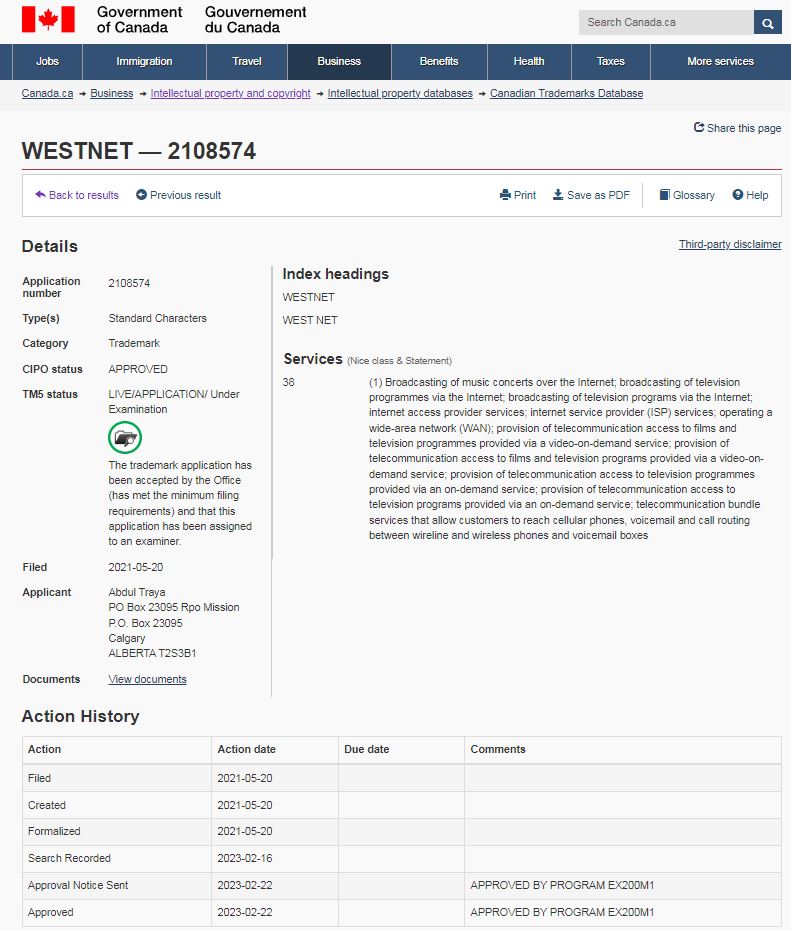 WestNet Trademark Registration