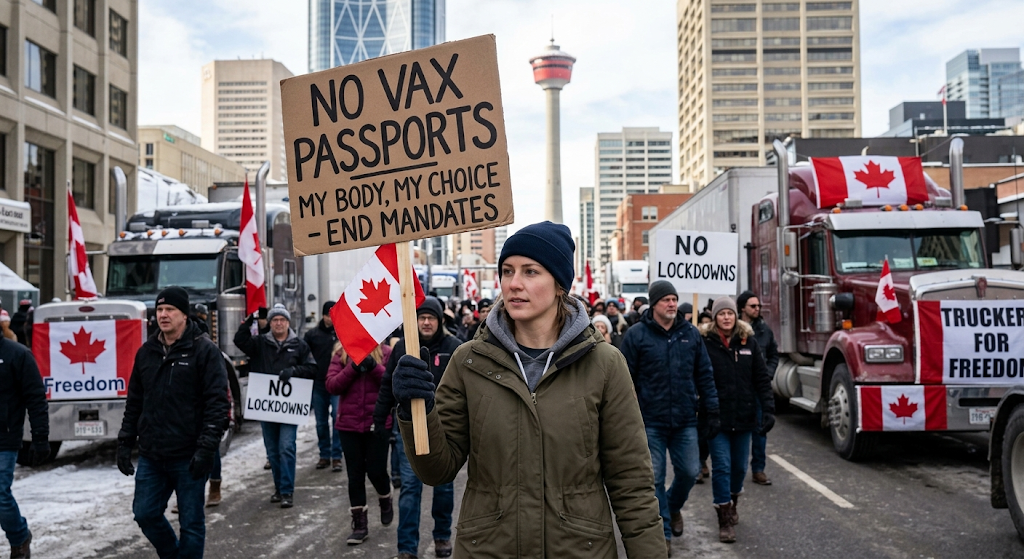 Freedom Convoy Rolls Through Calgary as Protesters Block Downtown Streets