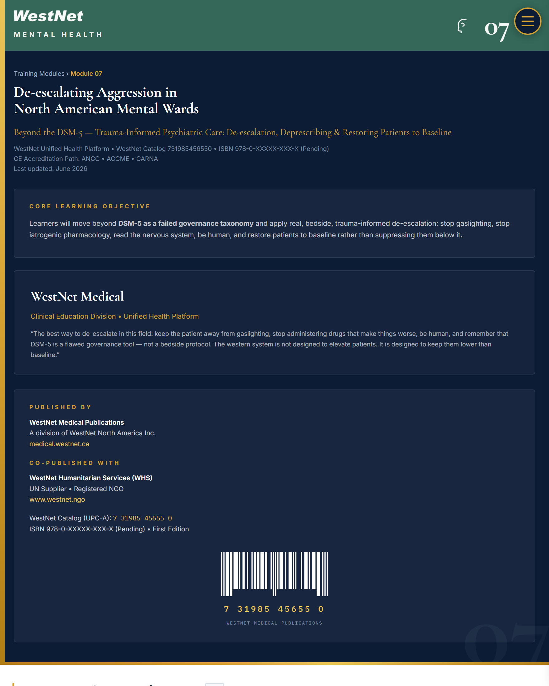 Module 07 — De-escalating Aggression in Mental Wards Plan Image