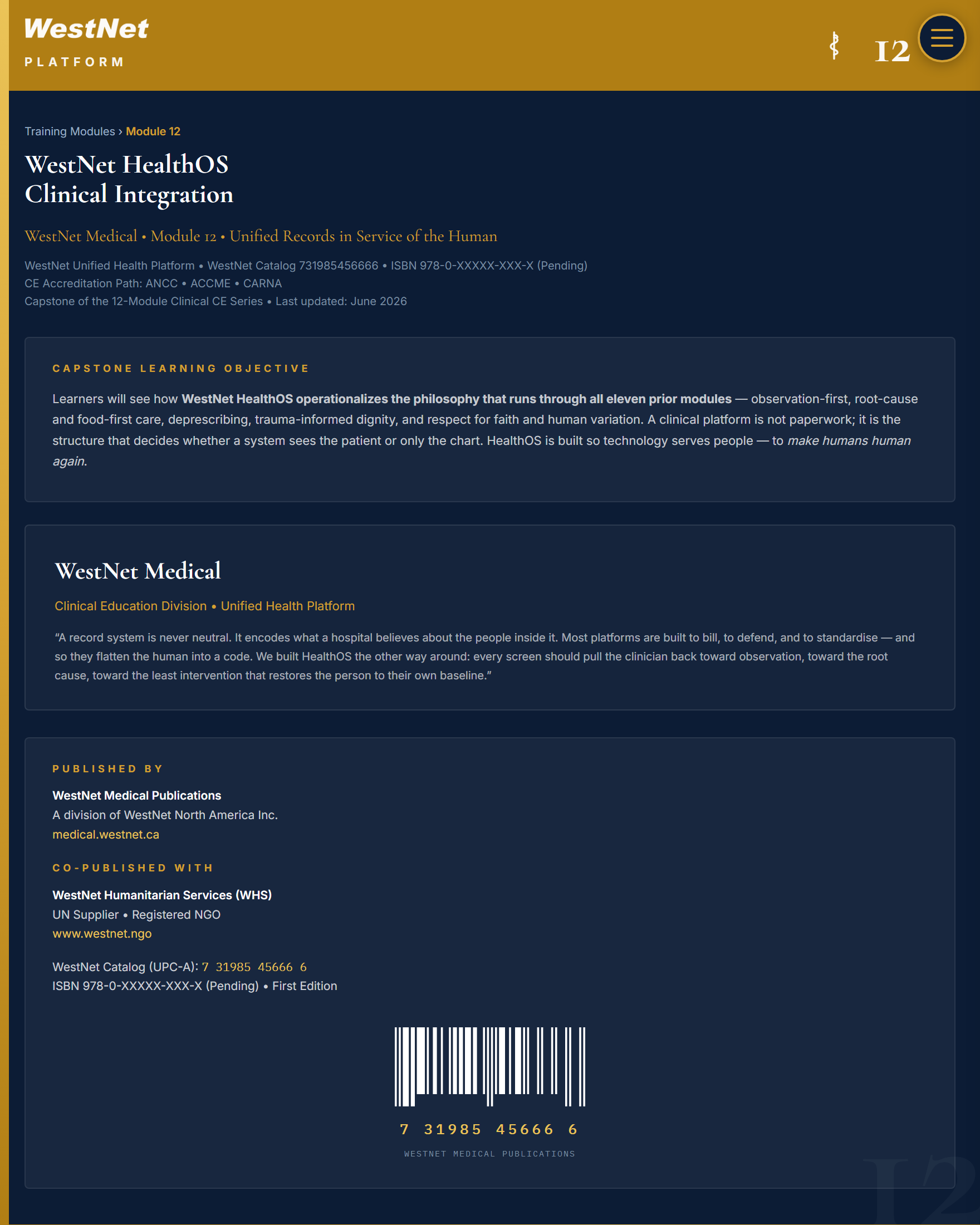 Module 12 — WestNet HealthOS Clinical Integration Plan Image